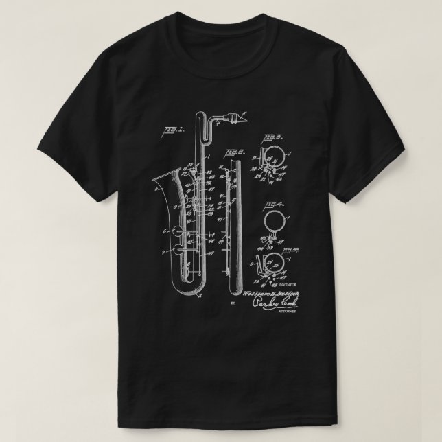 Saxophone Player Cool Patent Style Bari Sax T-Shirt (Design Front)