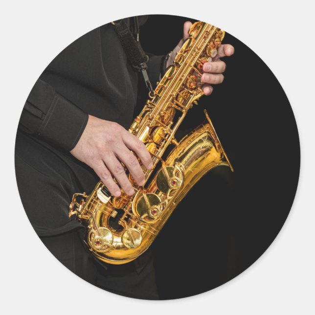 Saxophone Player Hands Classic Round Sticker  (Front)