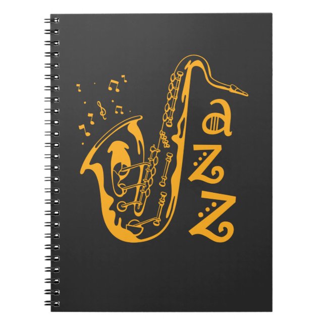 Saxophone Player Jazz Music Lover Musical Notes Notebook (Front)