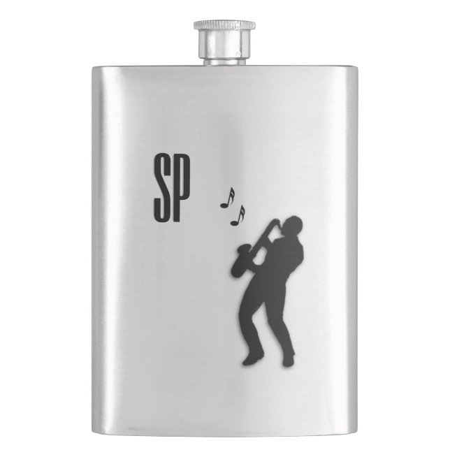 Saxophone Player Monogram Hip Flask (Front)