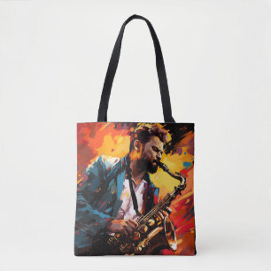 Saxophone Player Music Painting Abstract Art Decor Tote Bag