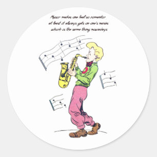 Saxophone Player Music Quotes comic book art Classic Round Sticker