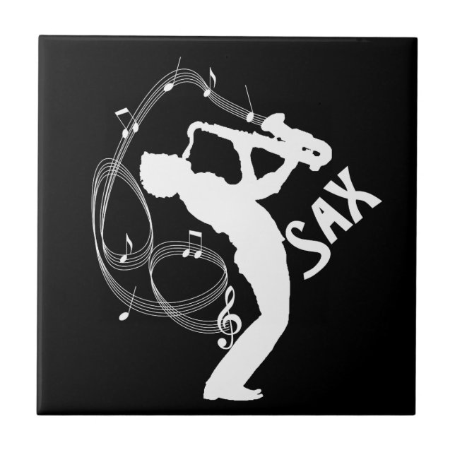 Saxophone Player Musical Notes Jazz Music Ceramic Tile (Front)