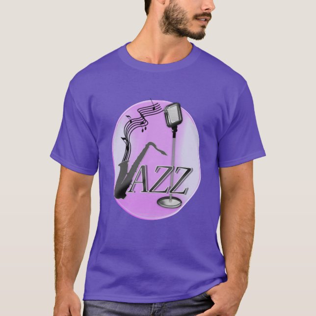 Saxophone Player Musical Notes Jazz Music T-Shirt (Front)