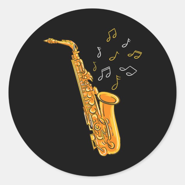Saxophone Player Musical Notes Saxophonist Jazz Mu Classic Round Sticker (Front)
