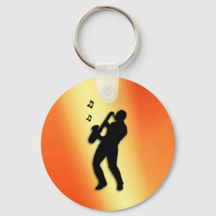 Saxophone Player Orange Key Ring