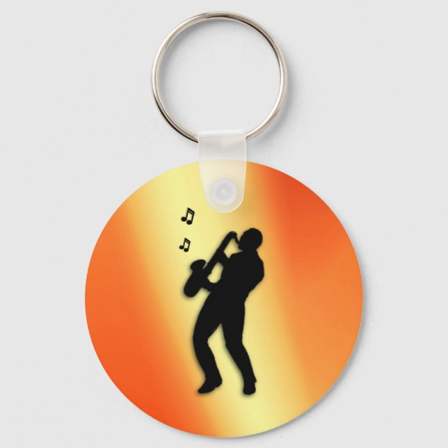 Saxophone Player Orange Key Ring (Front)
