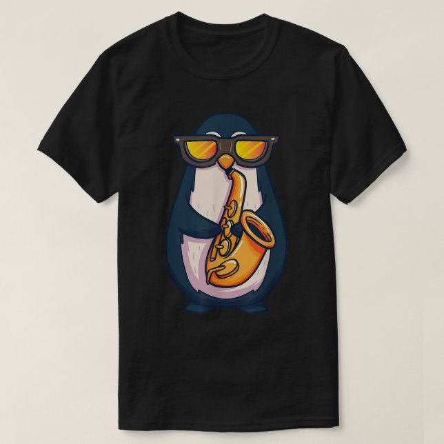 Saxophone Player Penguin Jazz Band Music Animal Lo T-Shirt (Design Front)
