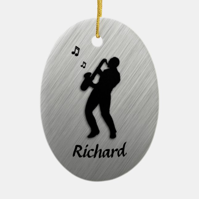 Saxophone Player Personal Ceramic Tree Decoration (Front)