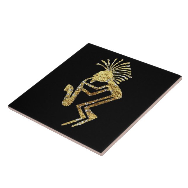 Saxophone Player Petroglyph Ceramic Tile (Side)