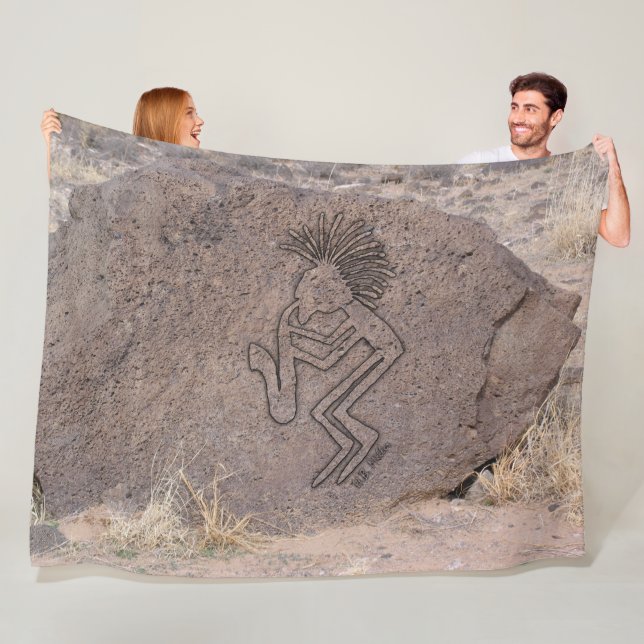 Saxophone Player Petroglyph Fleece Blanket (In Situ)