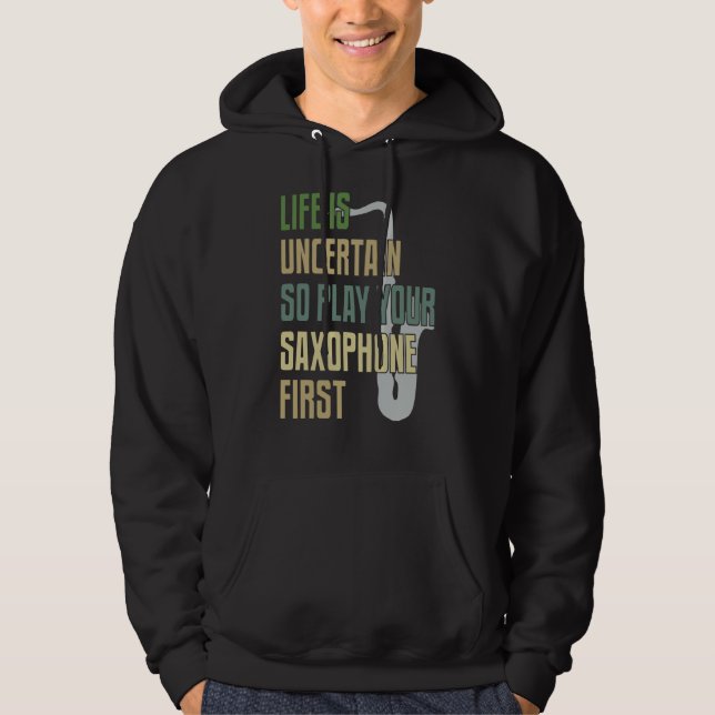 Saxophone Player Retro Style Hoodie (Front)