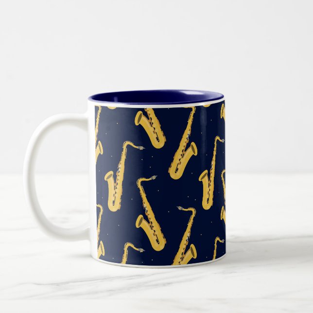 Saxophone Player Saxophonist  Two-Tone Coffee Mug (Left)