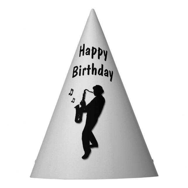 Saxophone Player Silver Birthday Party Party Hat (Front)