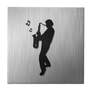 Saxophone Player Silver Ceramic Tile