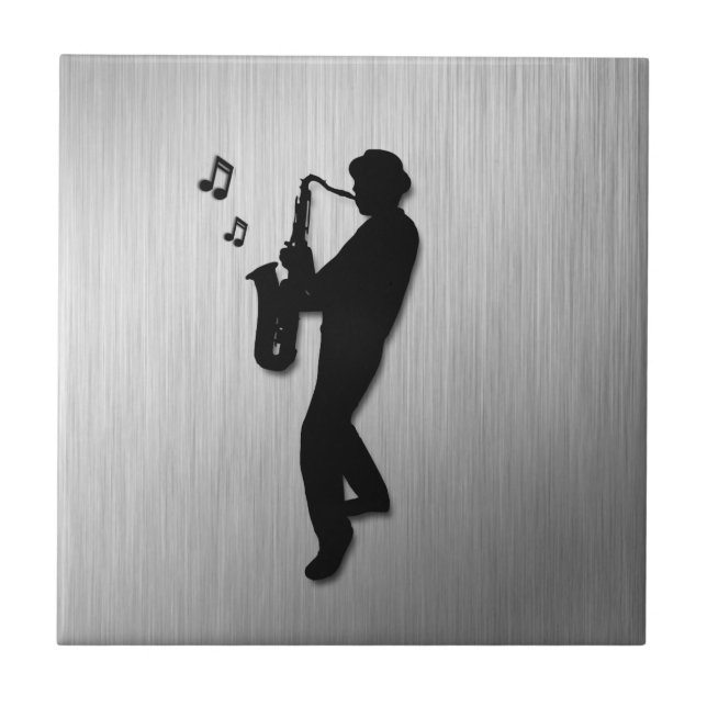 Saxophone Player Silver Ceramic Tile (Front)