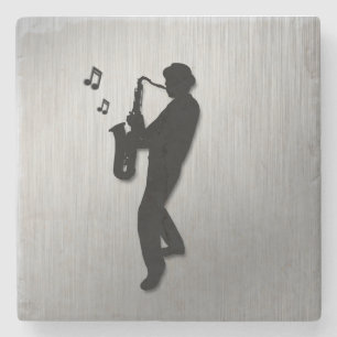 Saxophone Player Silver Stone Coaster