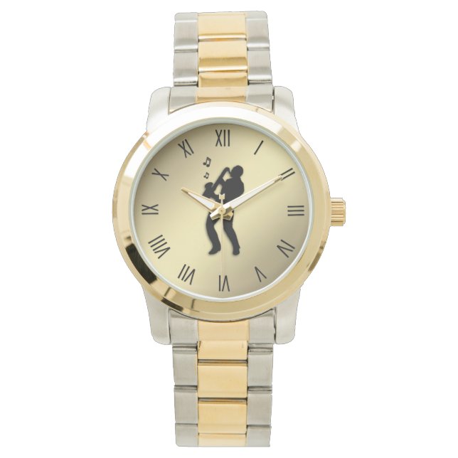 Saxophone  Player w Roman Numerals Watch (Front)