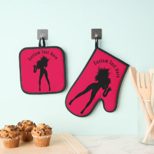 Saxophone Player Woman Custom Text and Colours Oven Mitt & Pot Holder Set