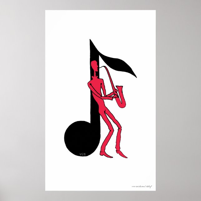 Saxophone playing man pen ink drawing poster (Front)