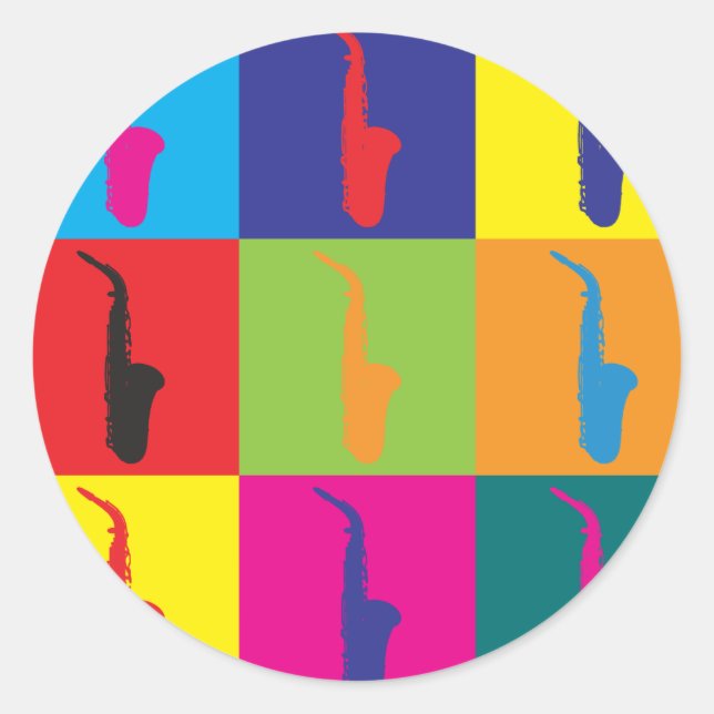 Saxophone Pop Art Classic Round Sticker (Front)
