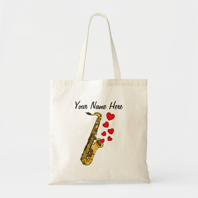 Saxophone Red Hearts Saxophonist Musician Custom Tote Bag (Front)