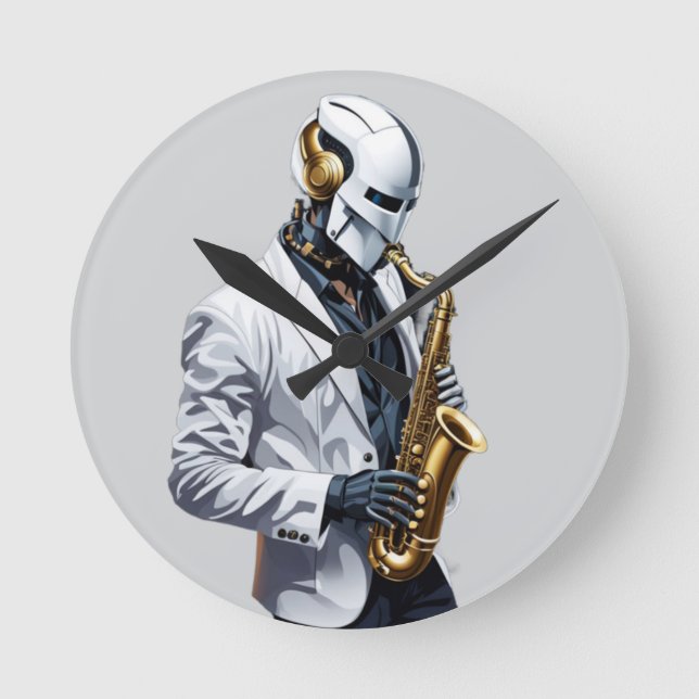 saxophone robot round clock (Front)