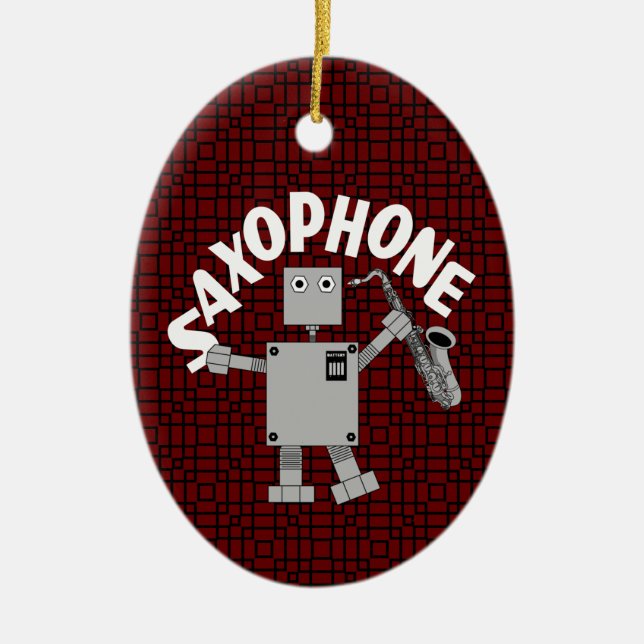 Saxophone Robot Text Ceramic Ornament (Front)