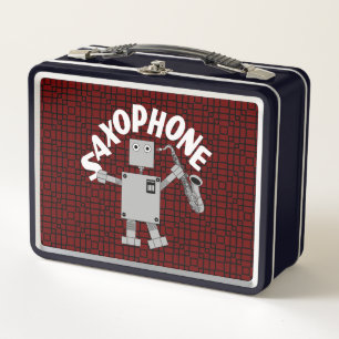 Saxophone Robot Text Metal Lunch Box