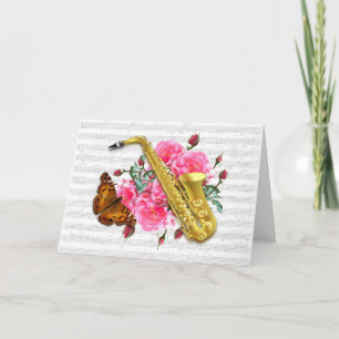 Saxophone Roses Blank Christian Note Thank You Card
