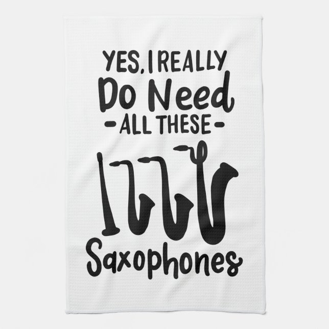 Saxophone - Saxophone Types Tea Towel (Vertical)