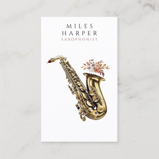 Saxophone Saxophonist Musician Teacher Business Card (Front)