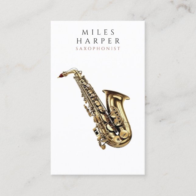 Saxophone Saxophonist Musician Teacher Business Card (Front)