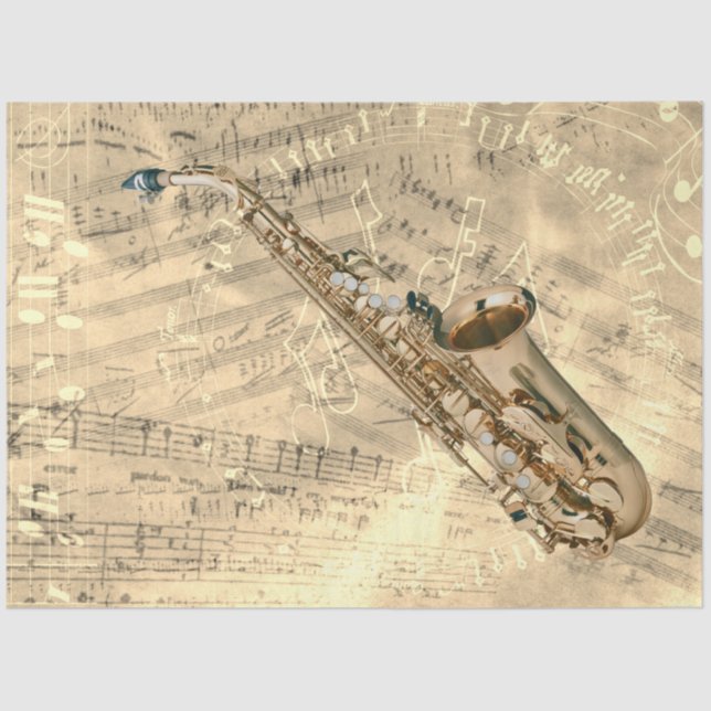 Saxophone Sheet Music Collage Gold Decoupage (Front)
