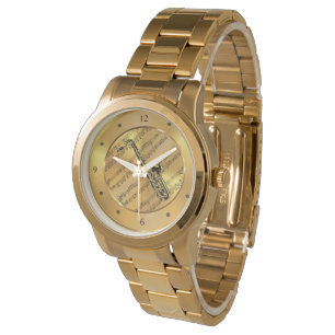 Saxophone ~ Sheet Music ~ Gold Background ~ Unique Watch