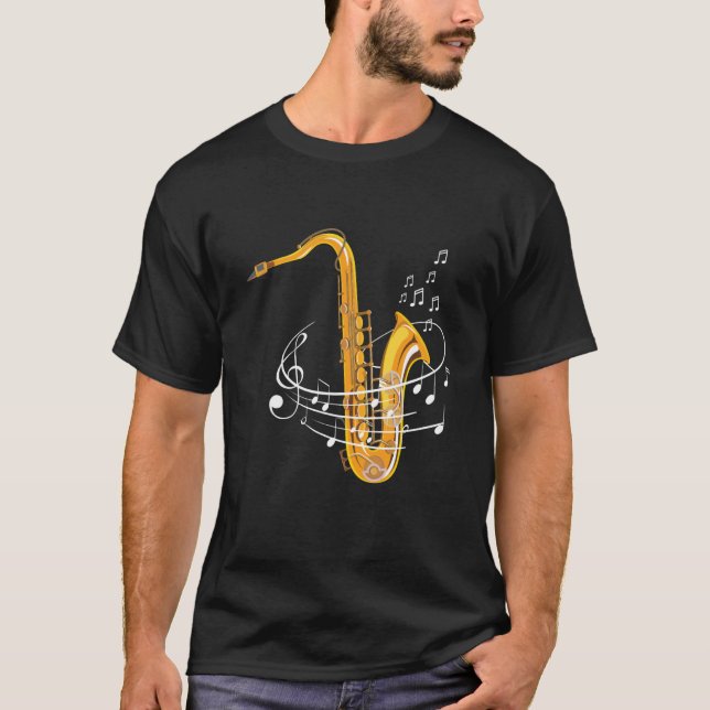 Saxophone Sheet Notes Saxophone Reed Woodwing Jazz T-Shirt (Front)