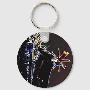 Saxophone Silhouette With Stars on Black Key Ring