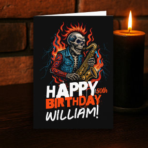 Saxophone Skeleton Musicians Birthday Card Funny