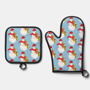 Saxophone Snowman Oven Mitt & Pot Holder Set