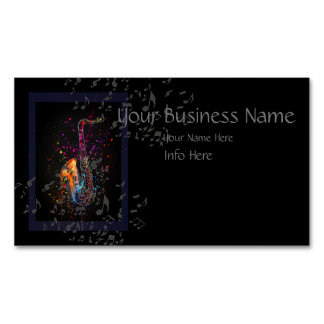 Saxophone Splash And Music Notes Magnetic Business Card