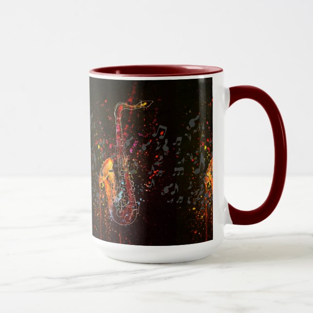 Saxophone Splash And Music Notes Mug (Right)