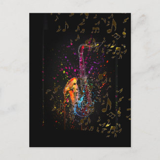 Saxophone Splash And Music Notes Postcard