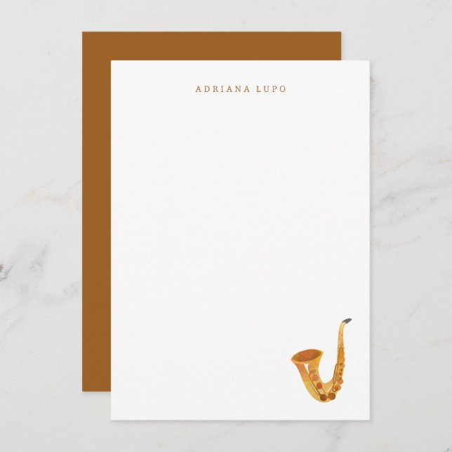 Saxophone Stationery - Personalised Saxophone Card (Front/Back)