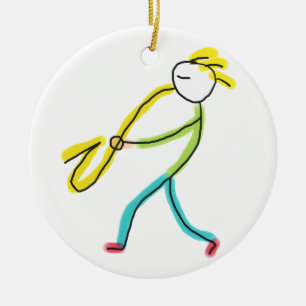Saxophone Stickman Ceramic Ornament