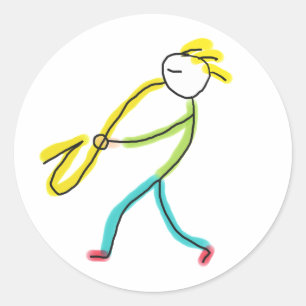 Saxophone Stickman Classic Round Sticker