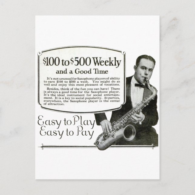 Saxophone Vintage Ad Postcard (Front)