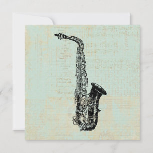 Saxophone Vintage Mint Green Music Art Card