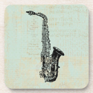 Saxophone Vintage Mint Green Music Art Coaster