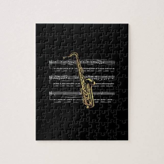 Saxophone w/Sheet Music ~ Black Background Jigsaw Puzzle (Vertical)