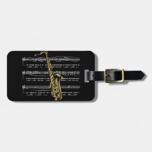 Saxophone w/Sheet Music ~ Black Background Luggage Tag